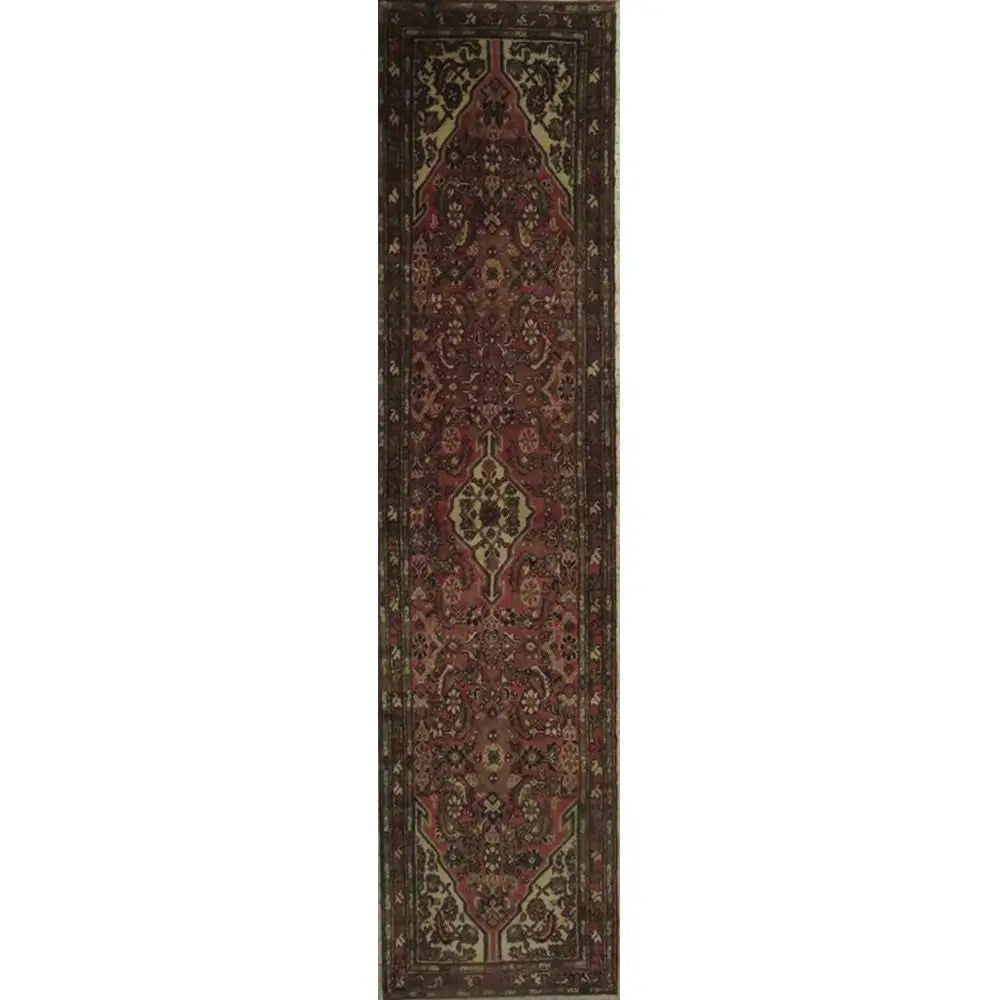 One Of The Kind Hand-Knotted Persian Wool Rug _ Luxurious Vintage Design, 10'7" x 2'8", Artisan Crafted